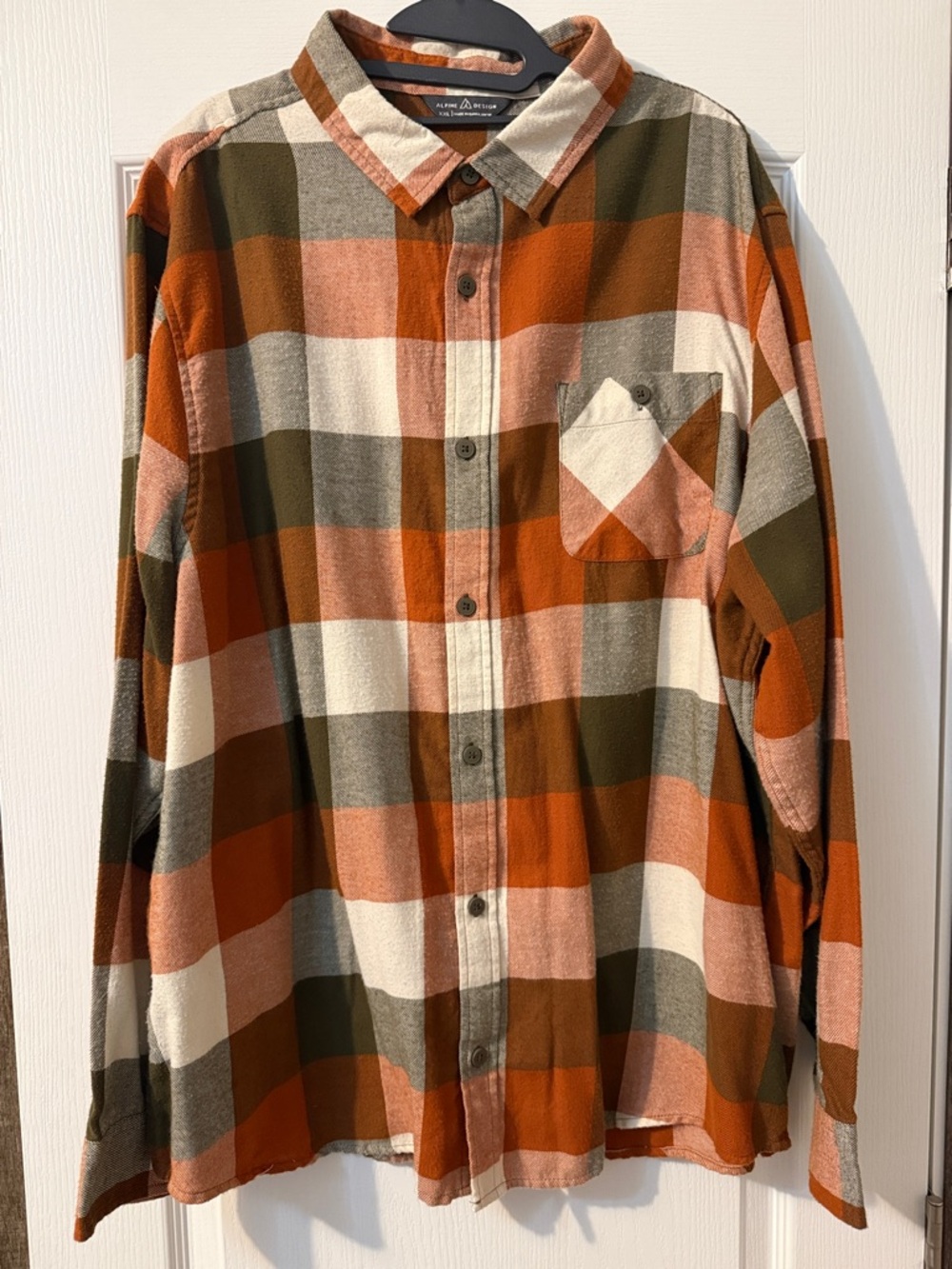 Alpine Design Orange, Cream & Olive Plaid Button-Down Shirt